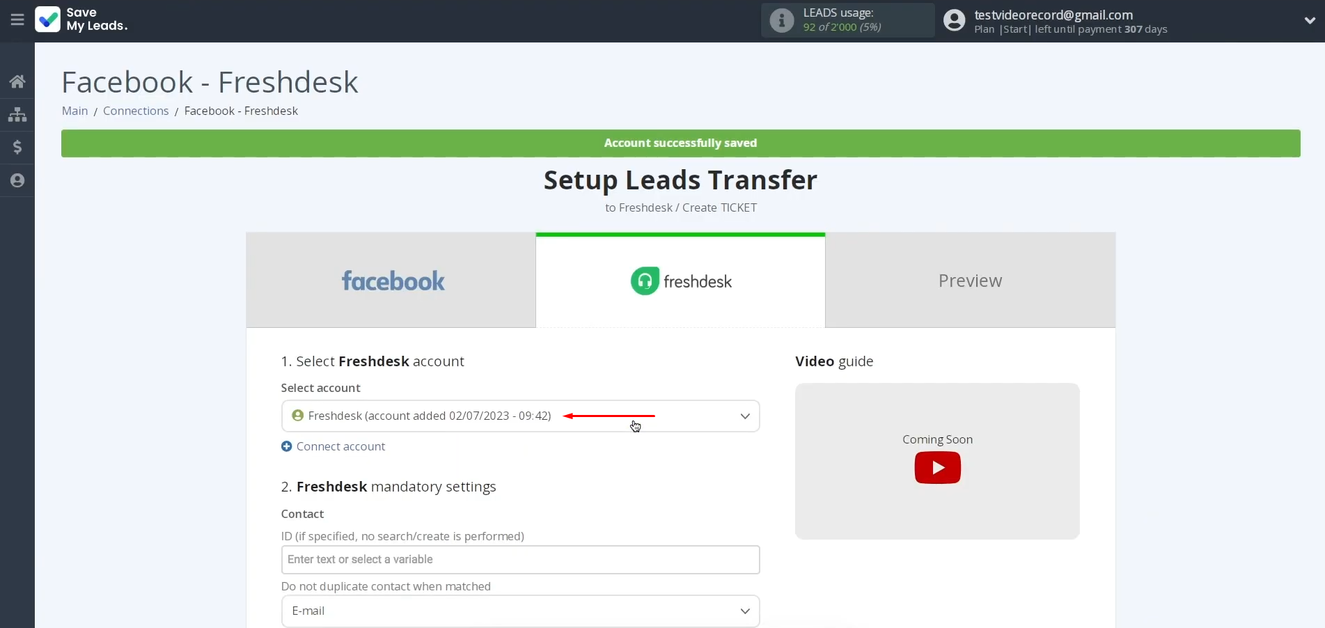Facebook Lead Ads and Freshdesk integration | Select the newly created login Facebook Lead Ads and Freshdesk integration | Select the newly created login