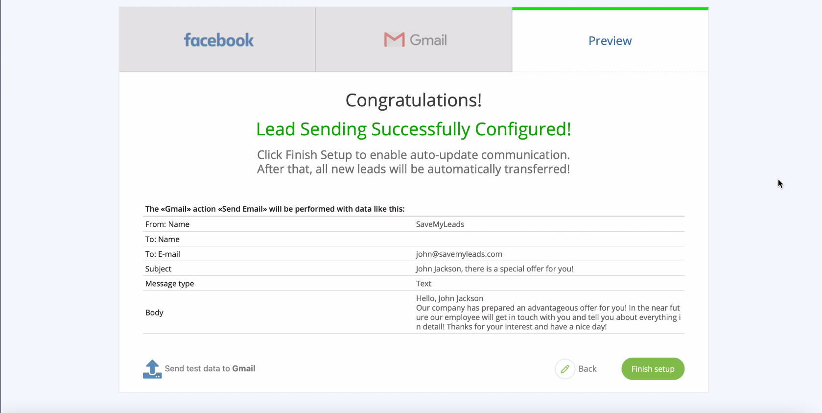 Facebook Lead Ads + Gmail Integration | Test message It Facebook Lead Ads + Gmail Integration | Test message It