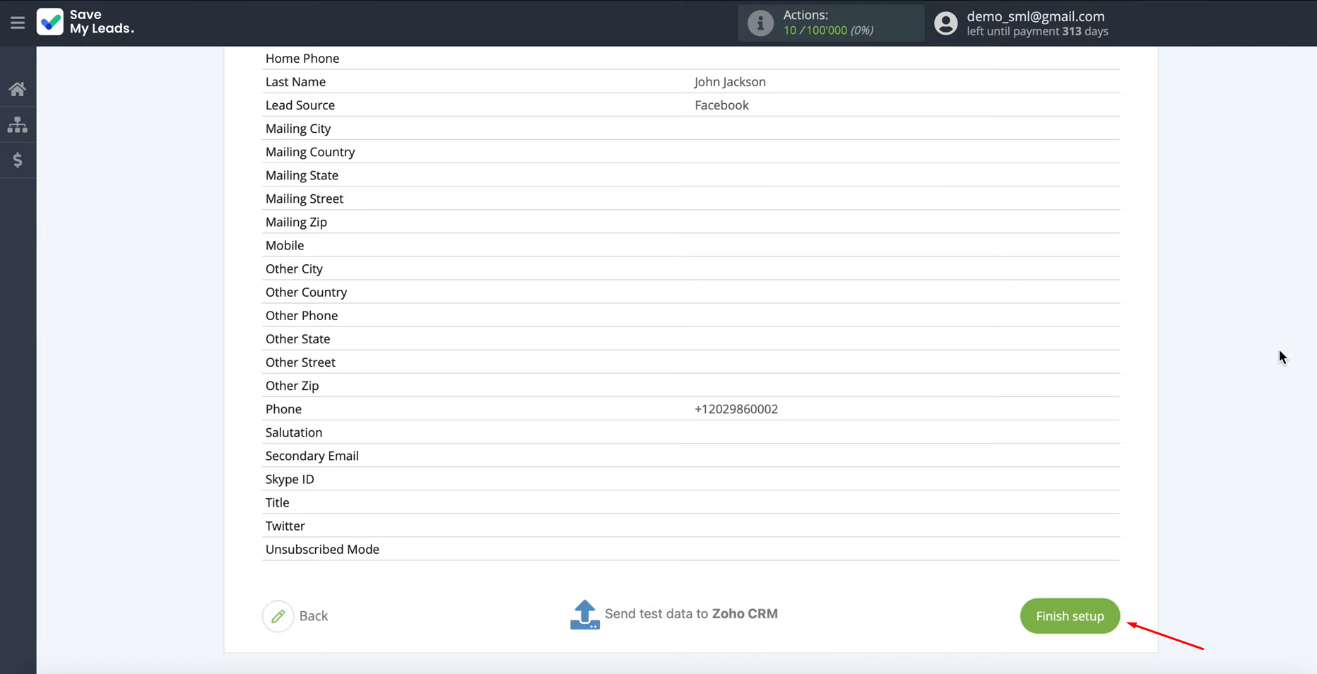 Facebook Lead Ads and Zoho CRM integration | Click “Finish setup” Facebook Lead Ads and Zoho CRM integration | Click “Finish setup”