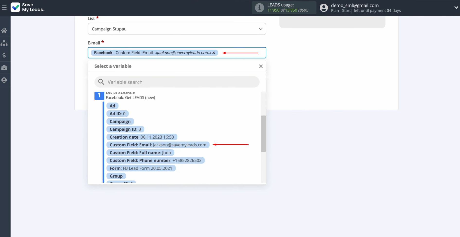 FeedBlitz and Facebook integration | Select a variable from the drop-down list FeedBlitz and Facebook integration | Select a variable from the drop-down list