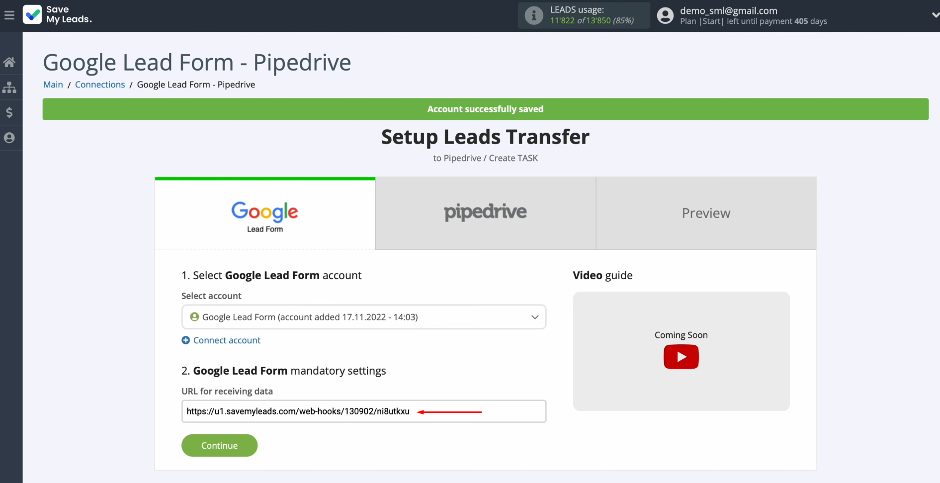Google Ads Lead Form and Pipedrive integration | Copy the integration URL Google Ads Lead Form and Pipedrive integration | Copy the integration URL