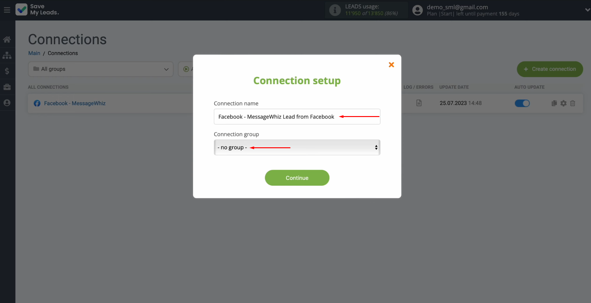 MessageWhiz and Facebook integration | Change the connection name and add it to a group MessageWhiz and Facebook integration | Change the connection name and add it to a group