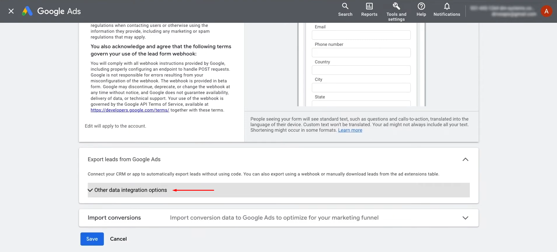 Google Lead Form and Gmail integration | Find the section "Other Data Integration Options" Google Lead Form and Gmail integration | Find the section "Other Data Integration Options"