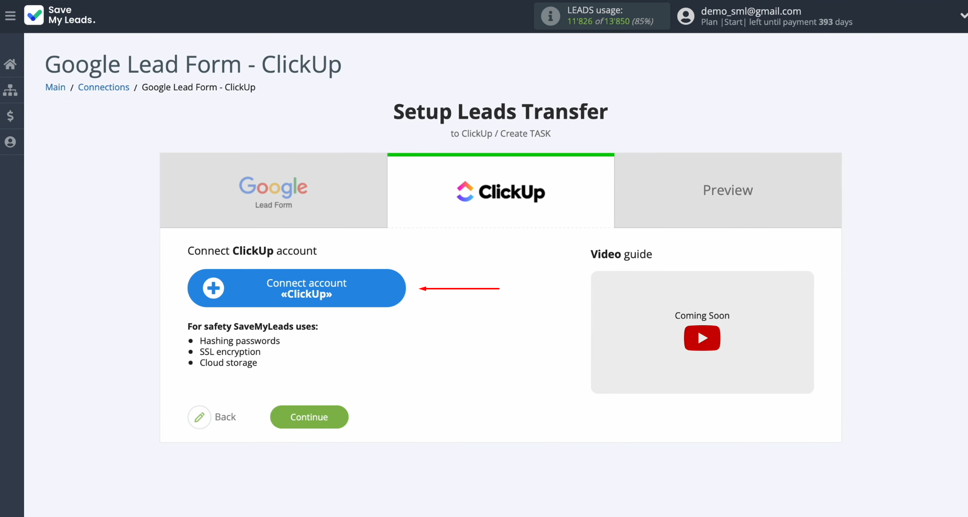 Google Ads Lead Form and ClickUp integration | Start by connecting your ClickUp account to the SaveMyLeads Google Ads Lead Form and ClickUp integration | Start by connecting your ClickUp account to the SaveMyLeads
