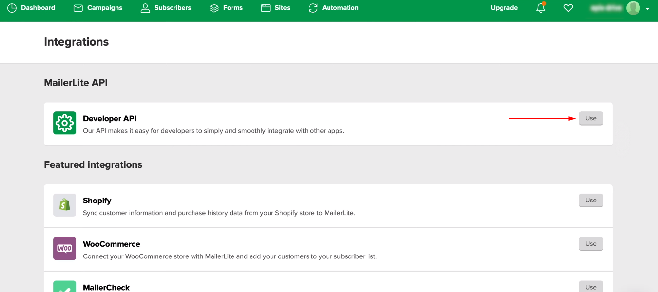Facebook and MailerLite integration | Go to the Developer API section Facebook and MailerLite integration | Go to the Developer API section