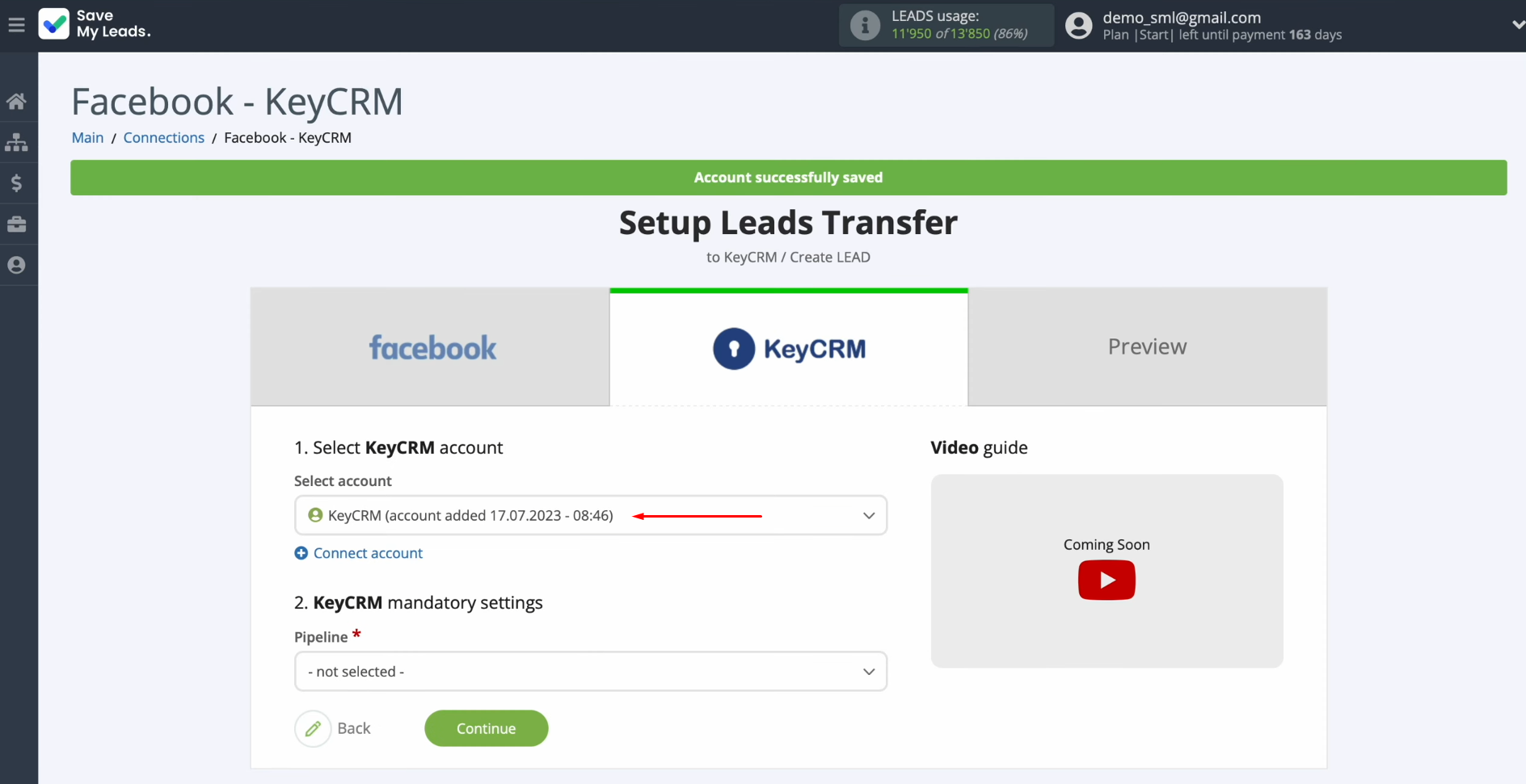 Facebook and KeyCRM integration | Select the connected account Facebook and KeyCRM integration | Select the connected account