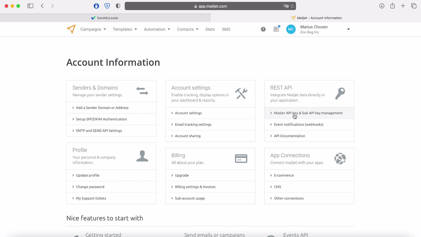 Facebook and Mailjet integration | In the Rest API section, select the Master API Key item. Facebook and Mailjet integration | In the Rest API section, select the Master API Key item.