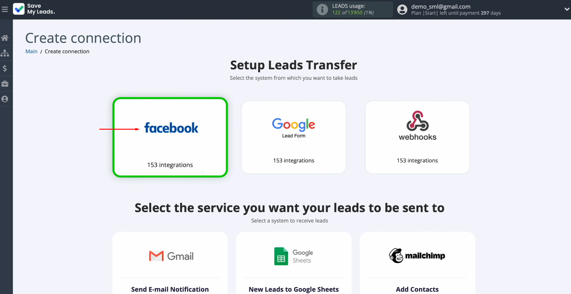 Facebook and Telegram integration | Select the Facebook Facebook and Telegram integration | Select the Facebook
