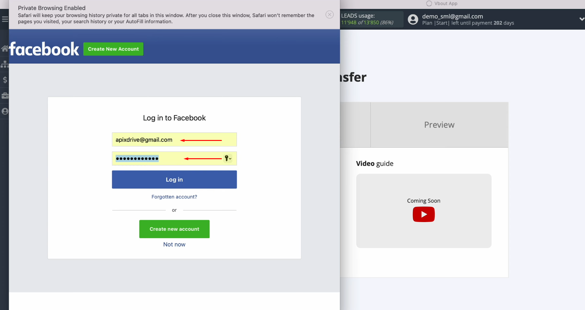 Facebook and Vbout integration | Specify the username and password of your Facebook account Facebook and Vbout integration | Specify the username and password of your Facebook account
