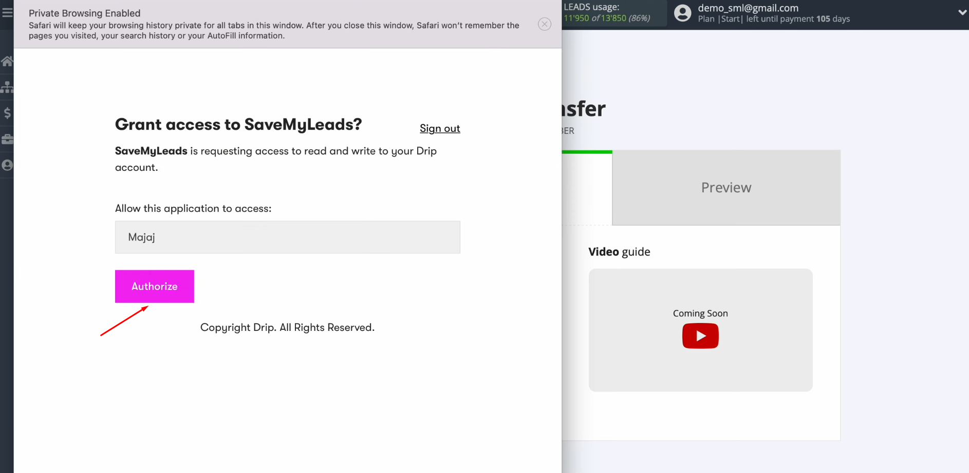 Facebook and Drip integration | Click “Authorize” Facebook and Drip integration | Click “Authorize”