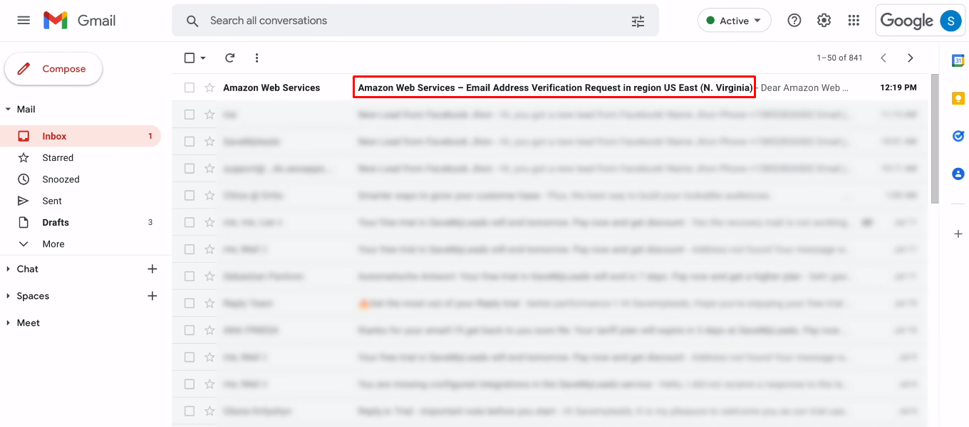 Facebook and Amazon SES integration | Go to the mail and confirm the mailbox Facebook and Amazon SES integration | Go to the mail and confirm the mailbox