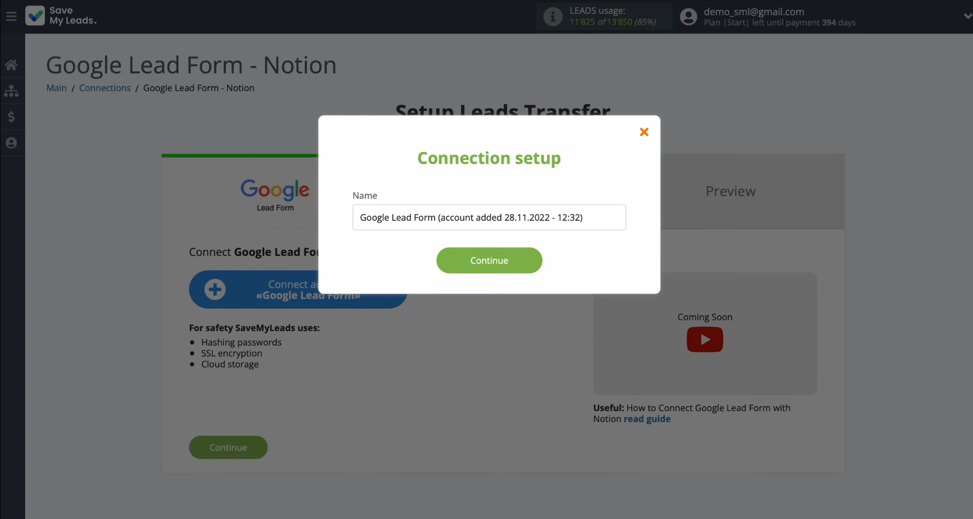 Google Ads Lead Form and Notion integration | Give a name to the connection or just click “Continue” Google Ads Lead Form and Notion integration | Give a name to the connection or just click “Continue”