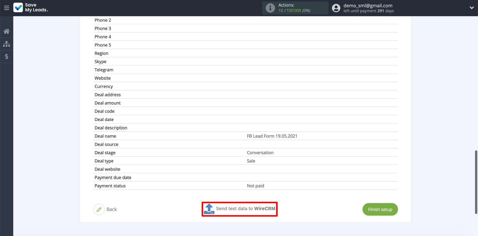 Sending lead to WireCRM Sending lead to WireCRM