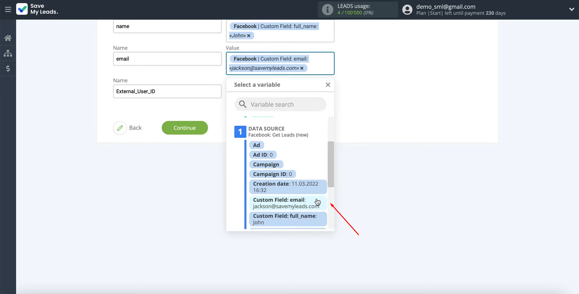Facebook Leads Ads and Kajabi integration | Select a variable Facebook Leads Ads and Kajabi integration | Select a variable