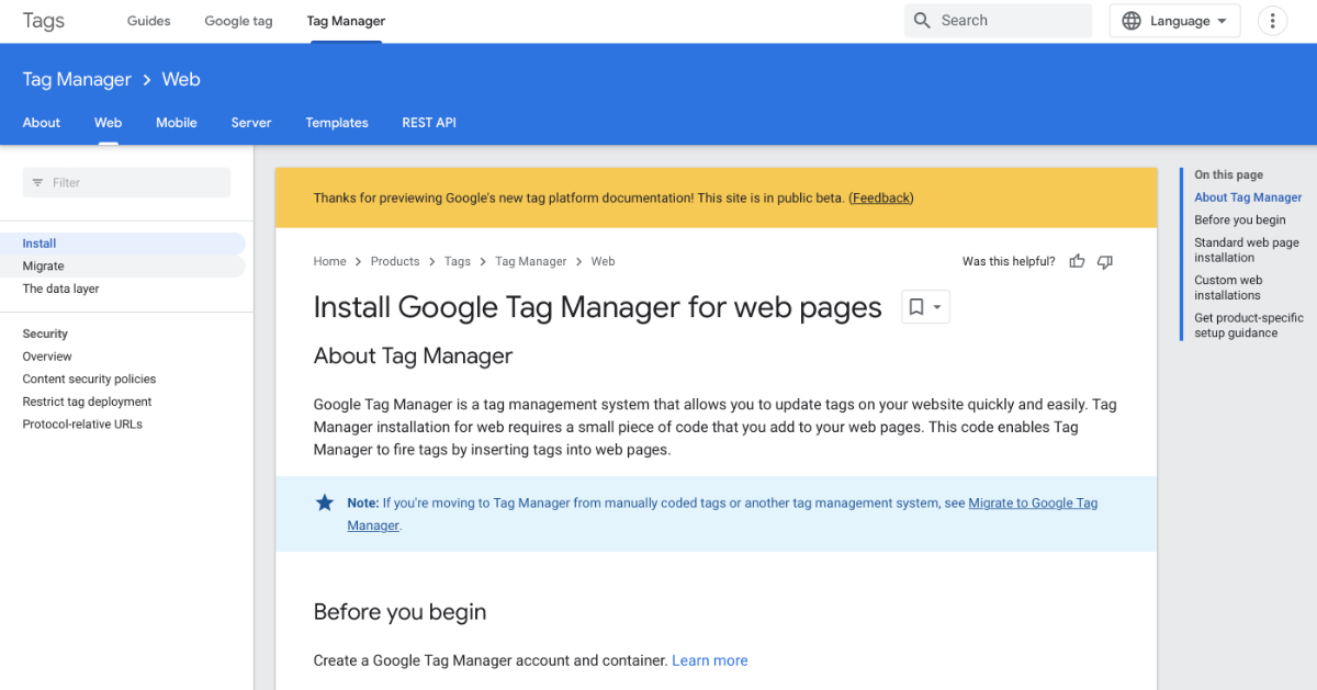Google Tag Manager manual page Google Tag Manager manual page