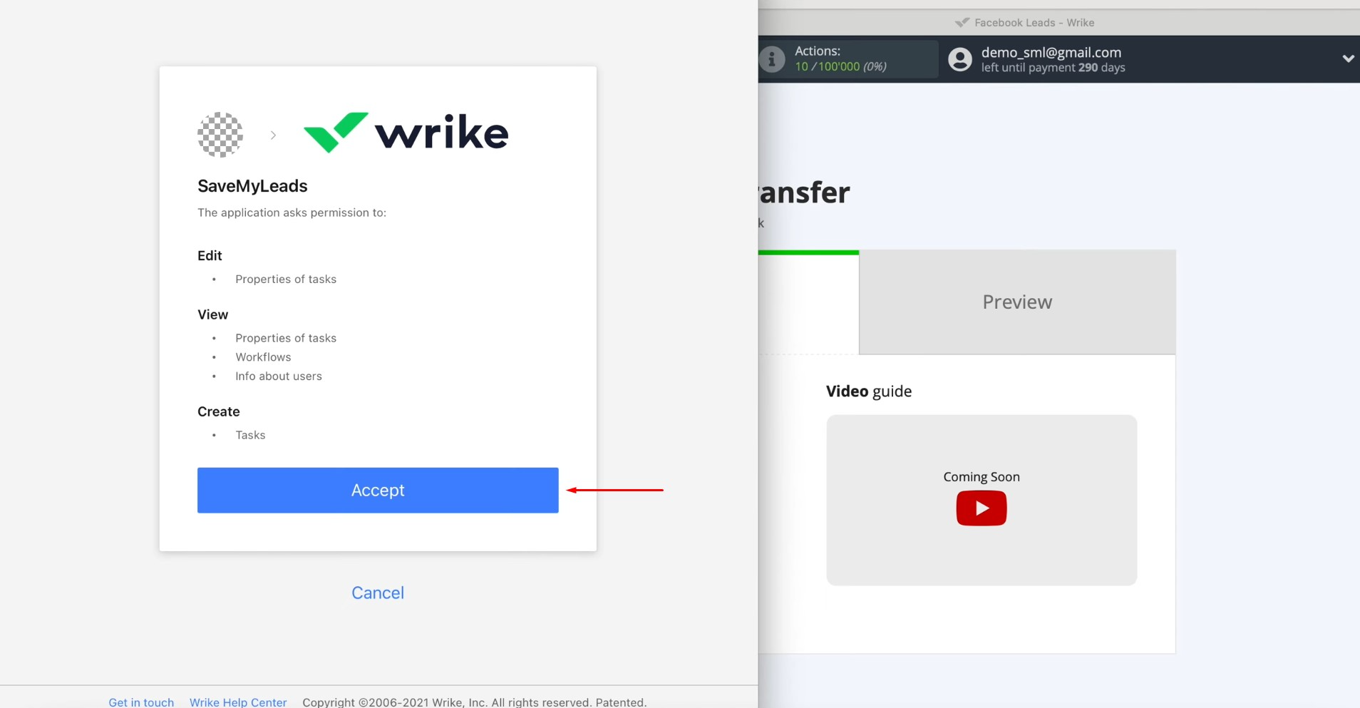 Facebook and Wrike integration | Grant SaveMyLeads permission to work with your Wrike Facebook and Wrike integration | Grant SaveMyLeads permission to work with your Wrike