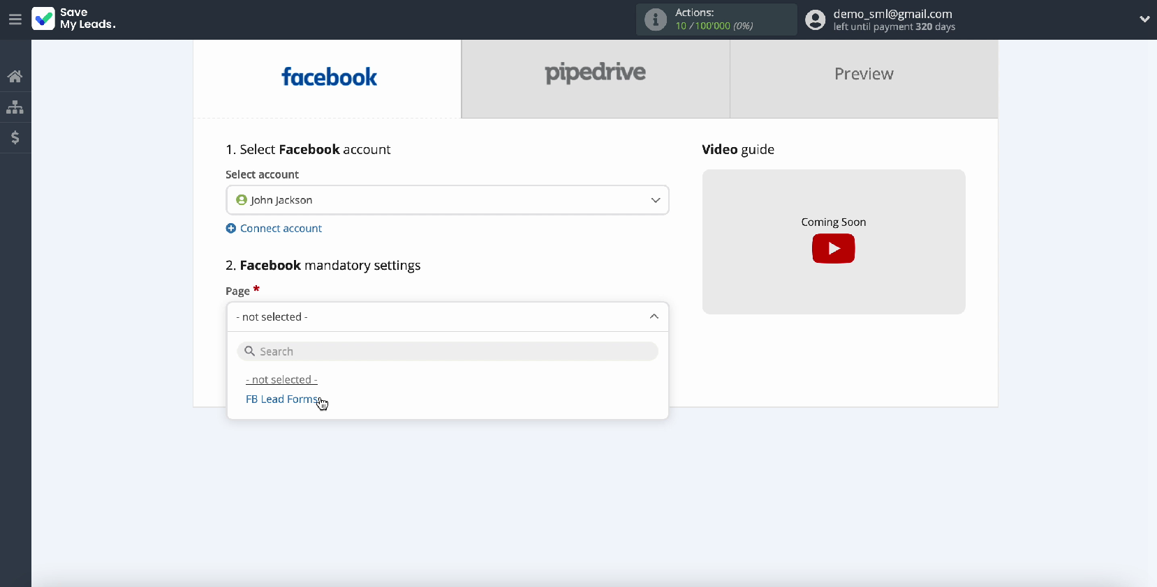 Facebook Leads Ads and Pipedrive CRM integration | Select ad page Facebook Leads Ads and Pipedrive CRM integration | Select ad page