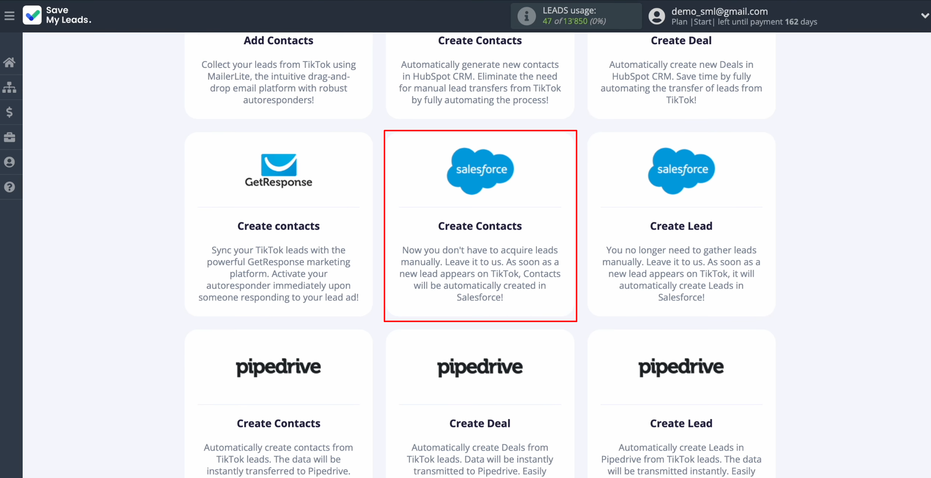 Select Salesforce CRM (Create Contacts) Select Salesforce CRM (Create Contacts)
