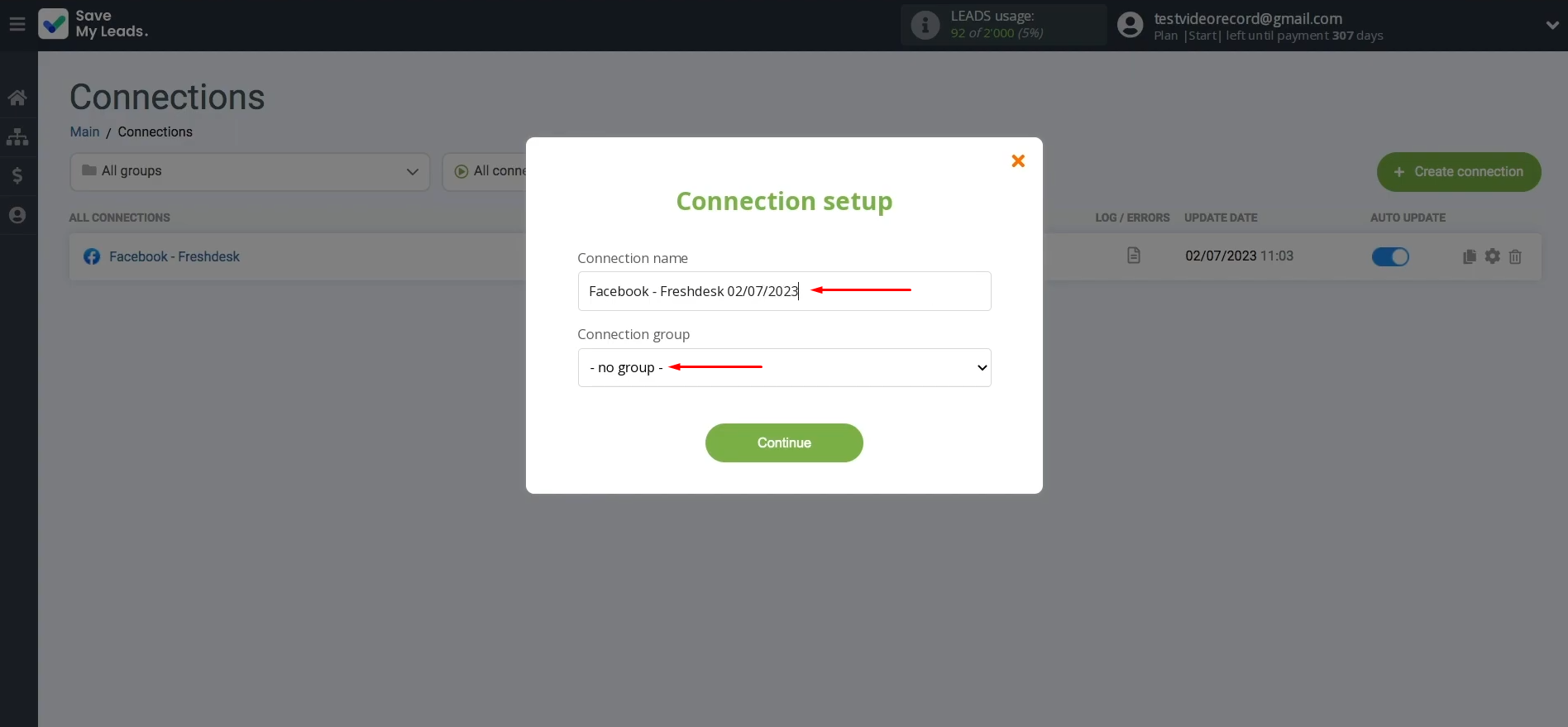 Facebook and Freshdesk integration | Change the connection name and add it to a group Facebook and Freshdesk integration | Change the connection name and add it to a group