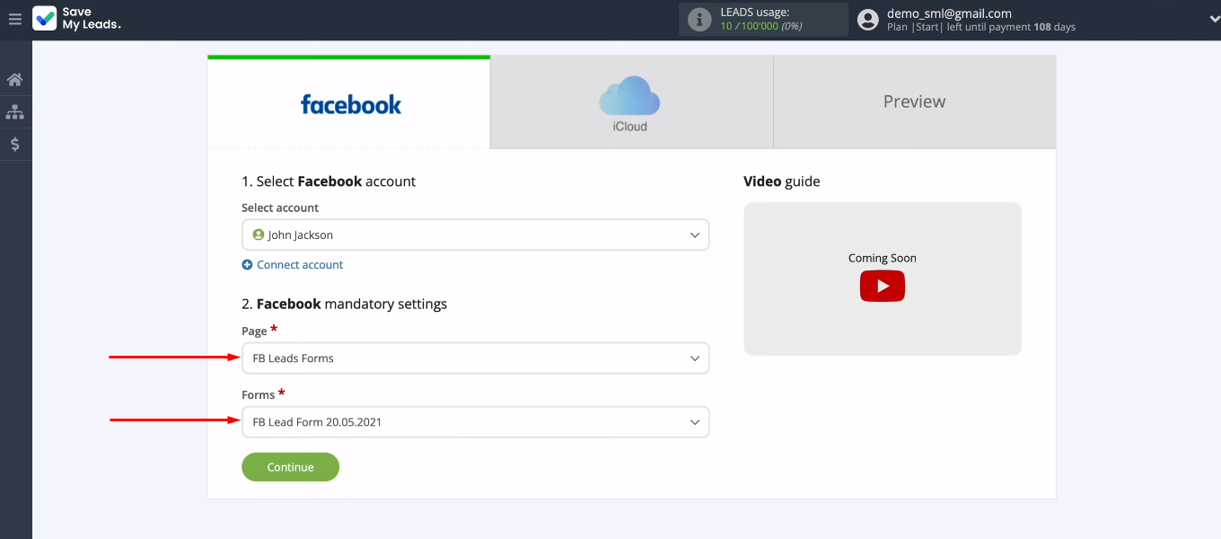 Facebook and iCloud integration | Сonfigure required parameters Facebook and iCloud integration | Сonfigure required parameters