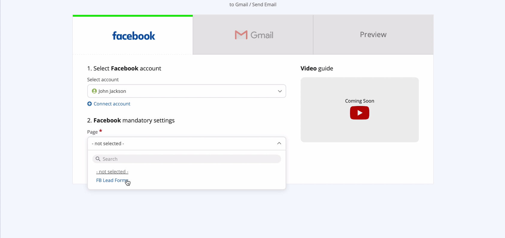 Facebook Lead Ads + Gmail Integration | Specify the page Facebook Lead Ads + Gmail Integration | Specify the page