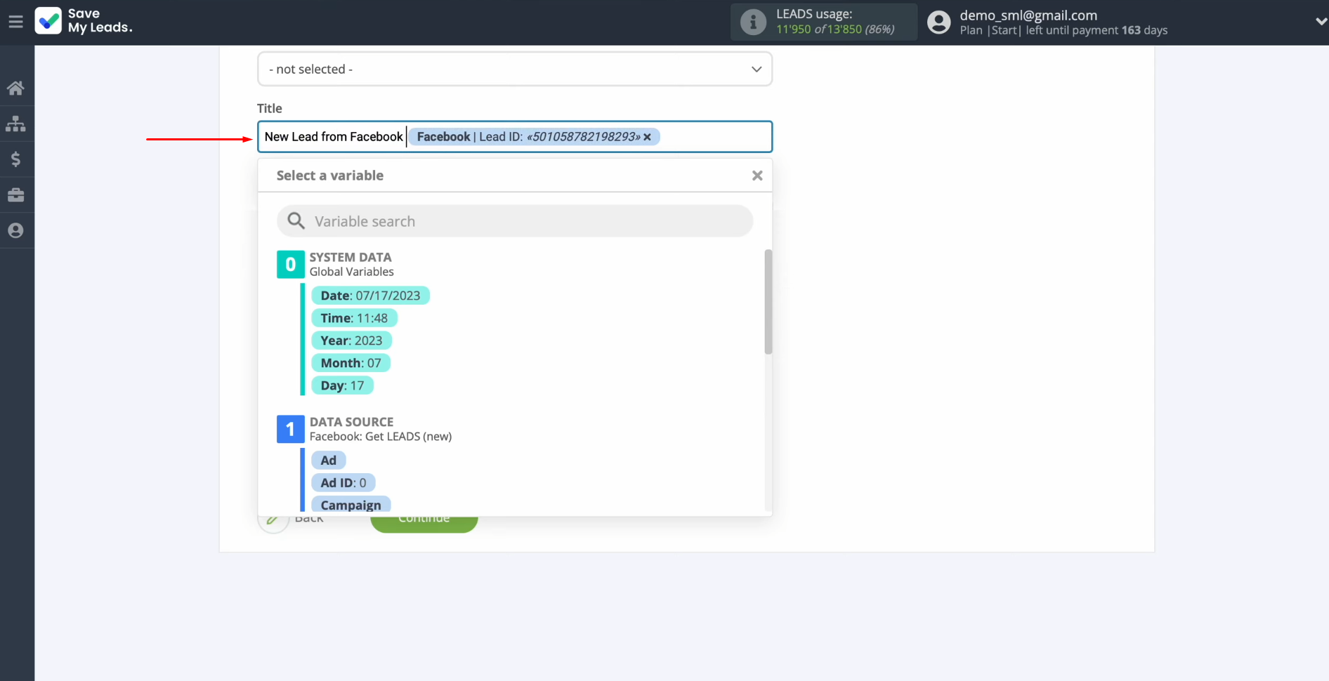 Facebook and KeyCRM integration | You can also manually enter values Facebook and KeyCRM integration | You can also manually enter values
