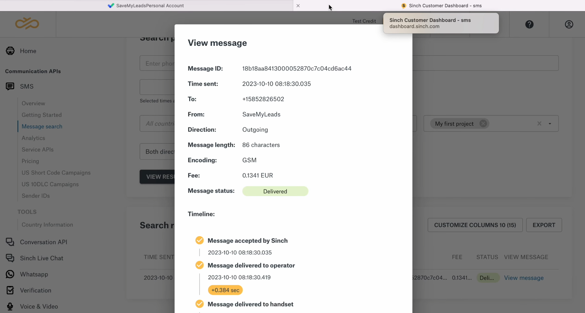 Facebook and Sinch integration | Go to Sinch and check the result Facebook and Sinch integration | Go to Sinch and check the result