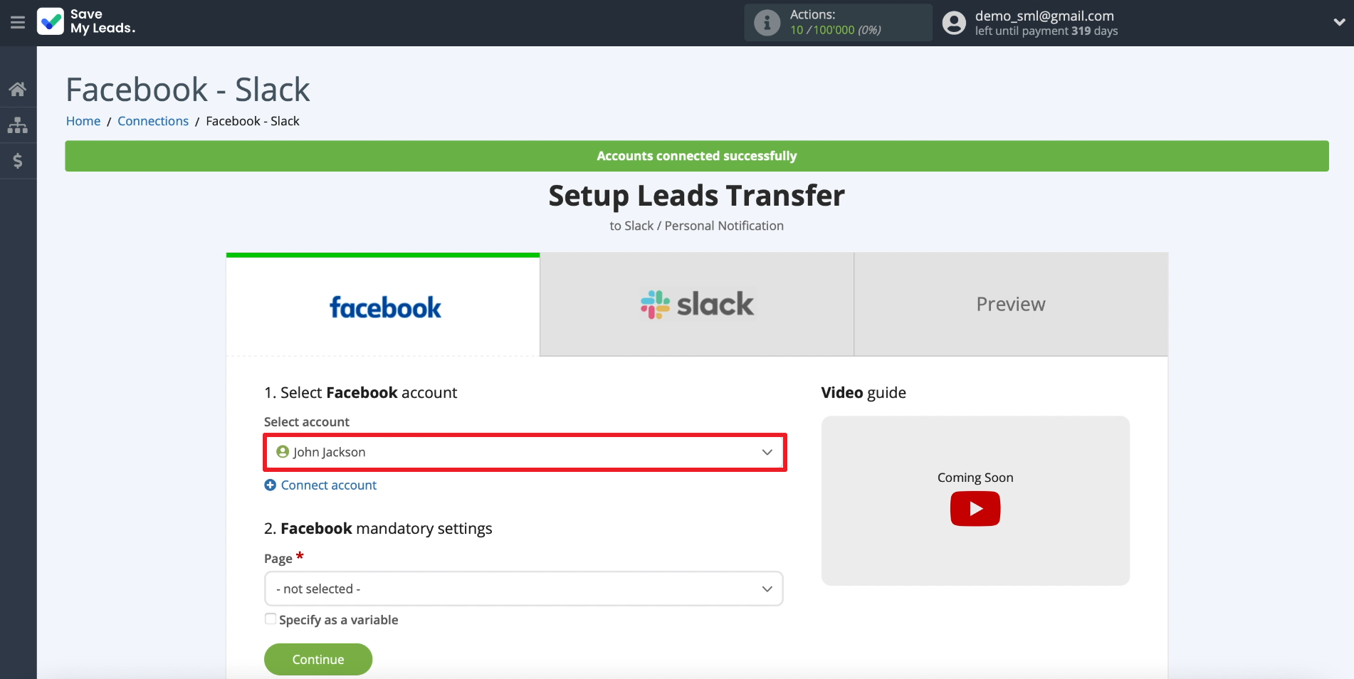 How to set up the upload of new leads from Facebook ad account to Slack private messages | Selecting our Facebook ad account How to set up the upload of new leads from Facebook ad account to Slack private messages | Selecting our Facebook ad account
