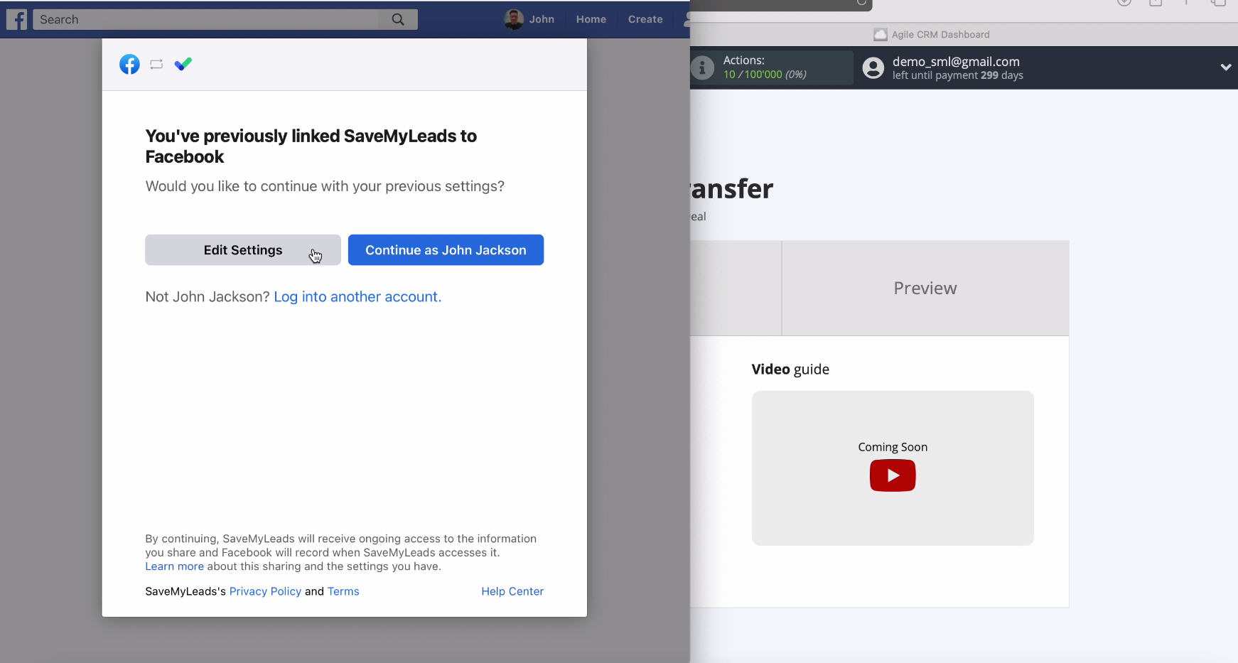 Facebook and AgileCRM integration | Continue setting Facebook and AgileCRM integration | Continue setting