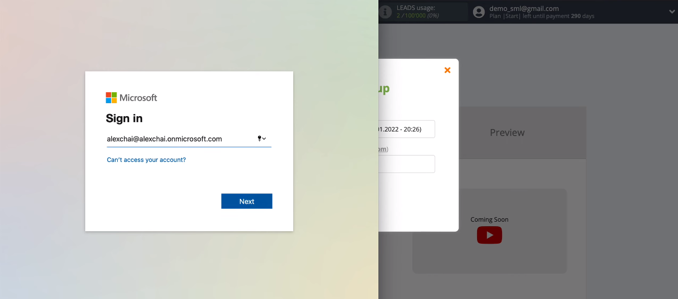 Facebook and Microsoft Dynamics 365 integration | Specify the Microsoft Dynamics 365 login Facebook and Microsoft Dynamics 365 integration | Specify the Microsoft Dynamics 365 login