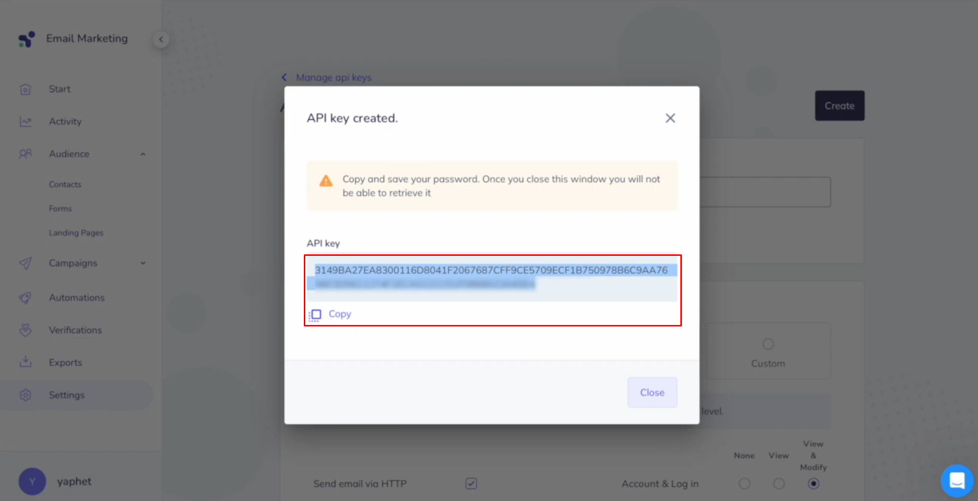 Elastic Email and Facebook integration | Copy the API key Elastic Email and Facebook integration | Copy the API key