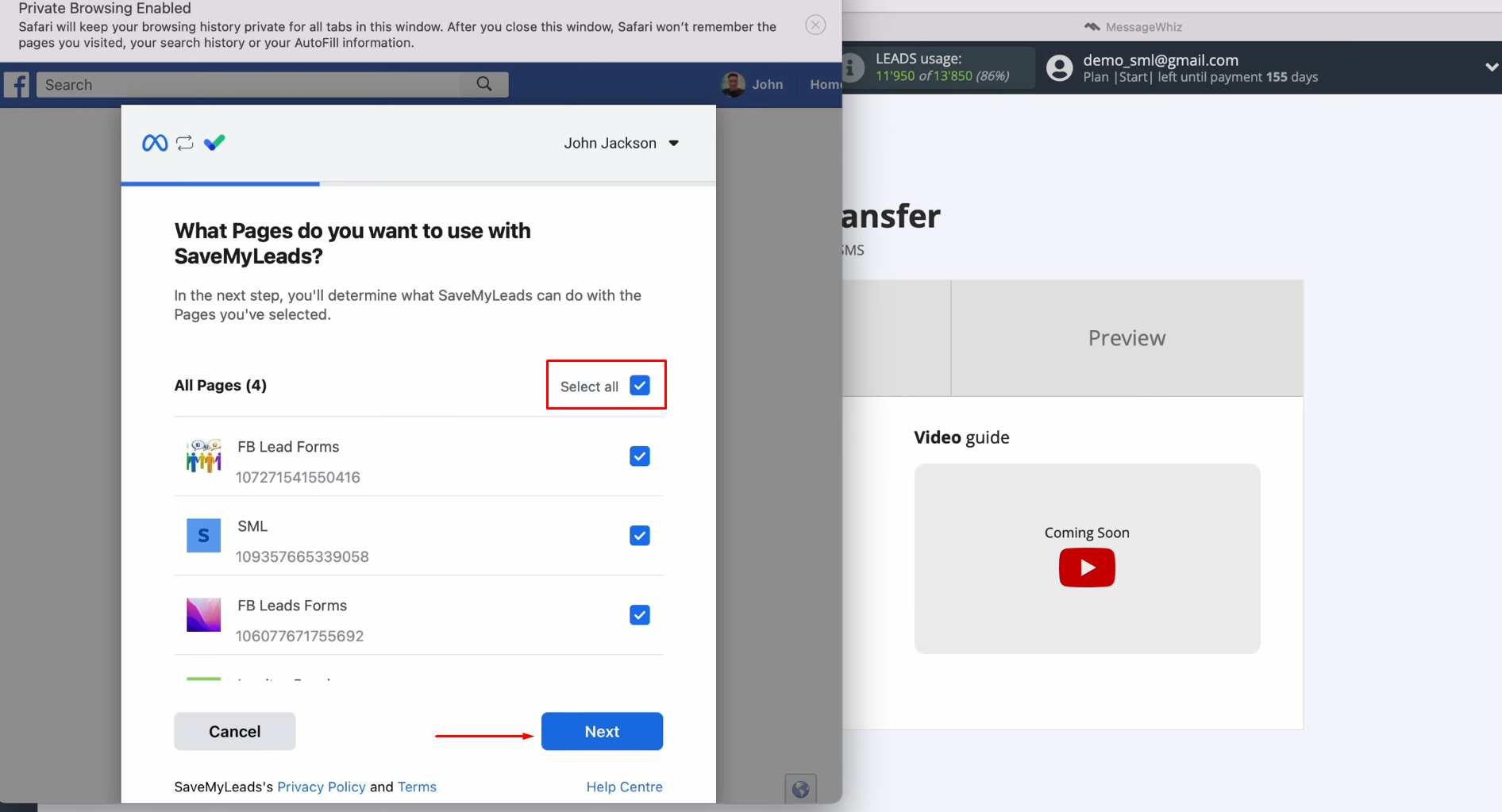 MessageWhiz and Facebook integration | Mark all advertising pages MessageWhiz and Facebook integration | Mark all advertising pages