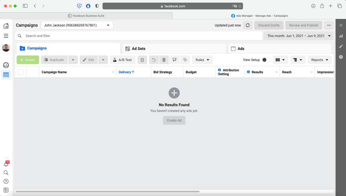 Facebook Ads Manager – Campaigns Facebook Ads Manager – Campaigns