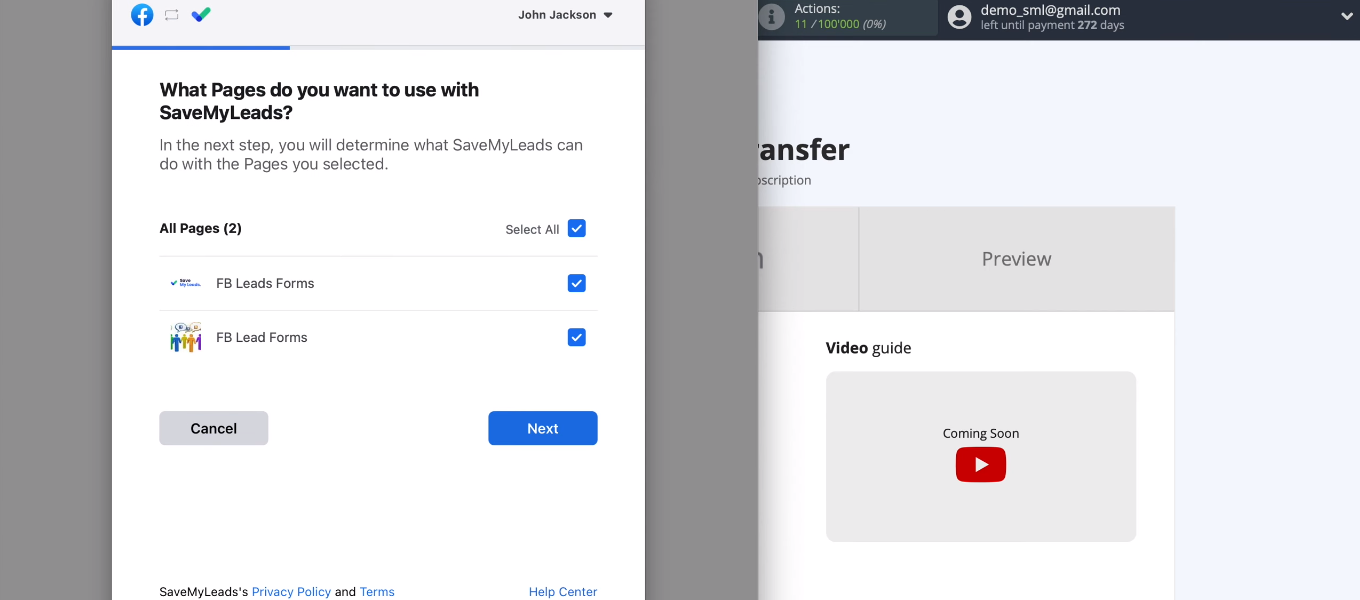 Facebook and Mailigen integration | Select ad pages for work in the SML Facebook and Mailigen integration | Select ad pages for work in the SML