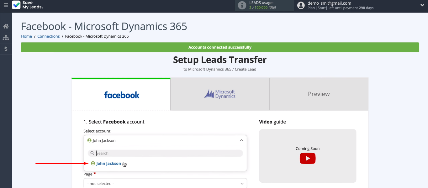 Facebook and Microsoft Dynamics 365 integration | Select FB account Facebook and Microsoft Dynamics 365 integration | Select FB account