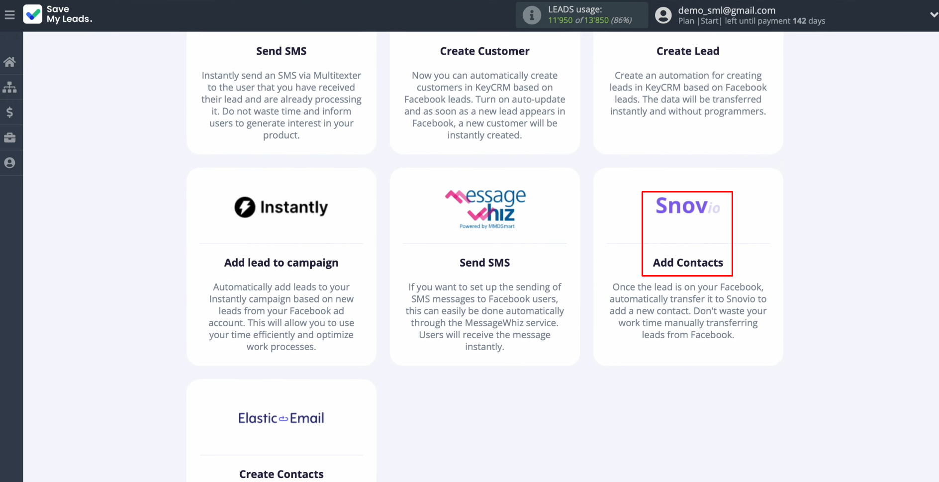 Snov.io and Facebook integration | Select the system where you need to transfer new leads Snov.io and Facebook integration | Select the system where you need to transfer new leads