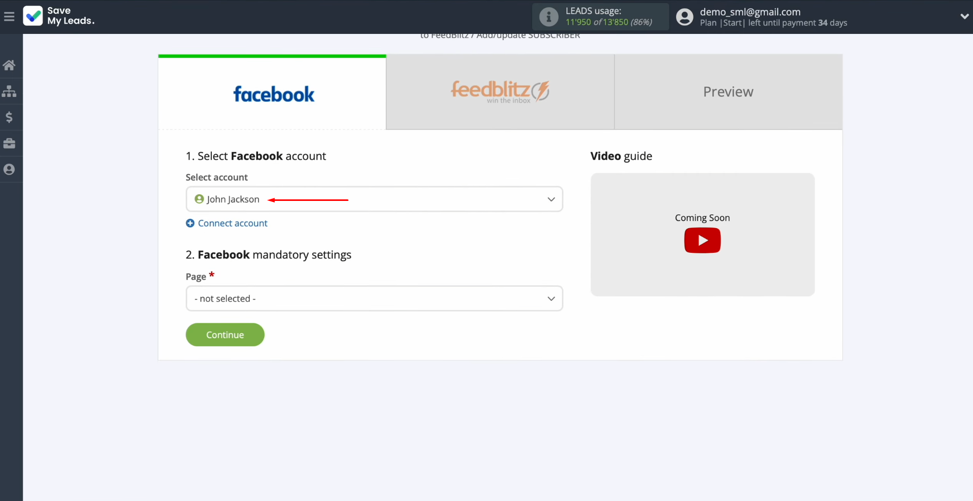 FeedBlitz and Facebook integration | Select the connected account FeedBlitz and Facebook integration | Select the connected account