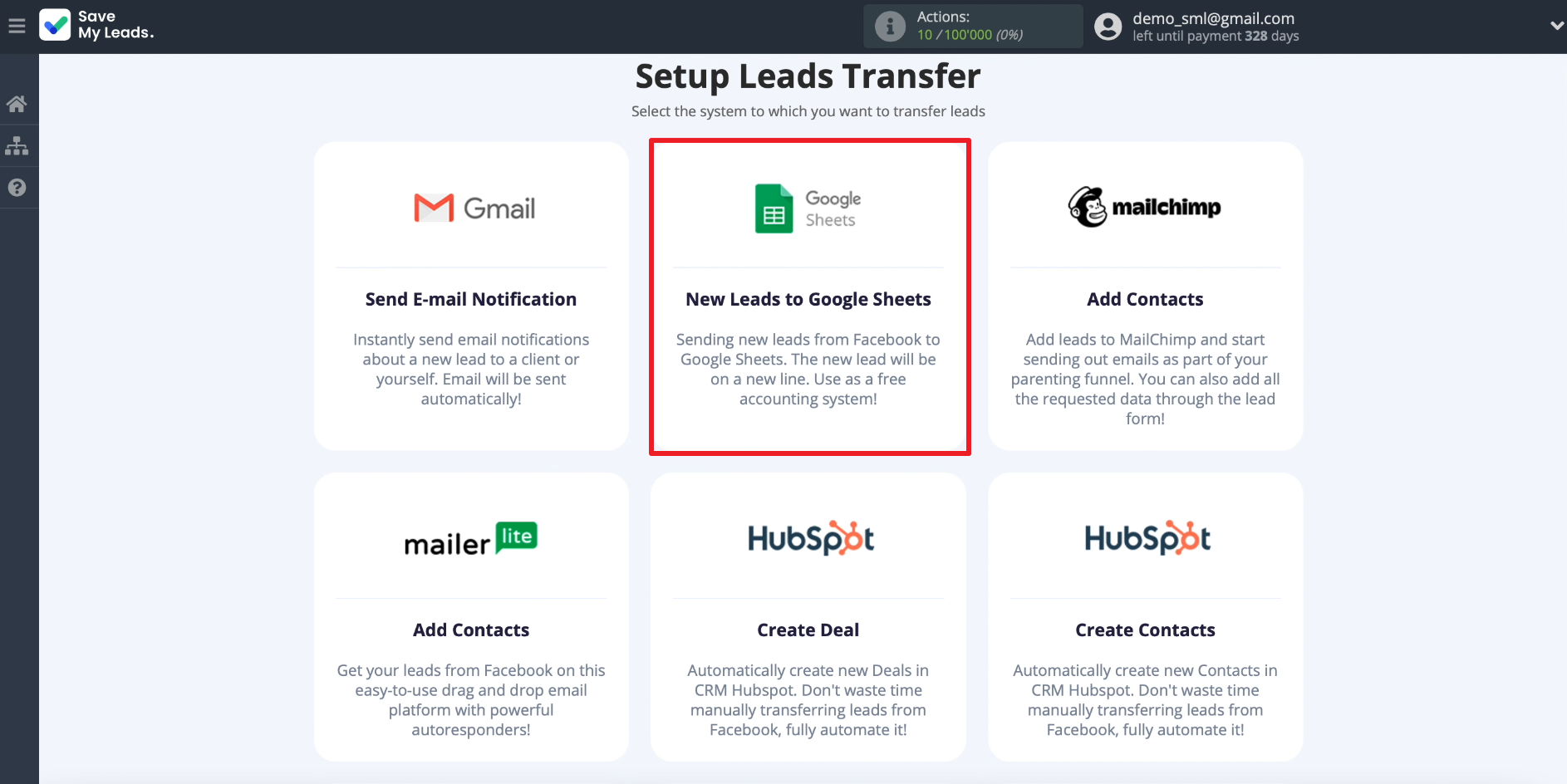 How to set up the upload of new leads from your Facebook ad account to Google Sheets | Choosing a connection template How to set up the upload of new leads from your Facebook ad account to Google Sheets | Choosing a connection template