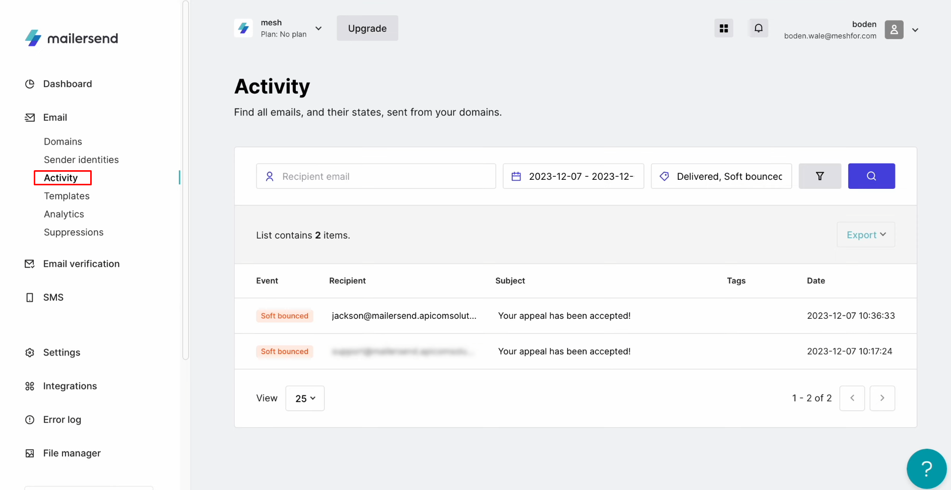 Facebook and MailerSend integration | Go to MailerSend and check the result Facebook and MailerSend integration | Go to MailerSend and check the result