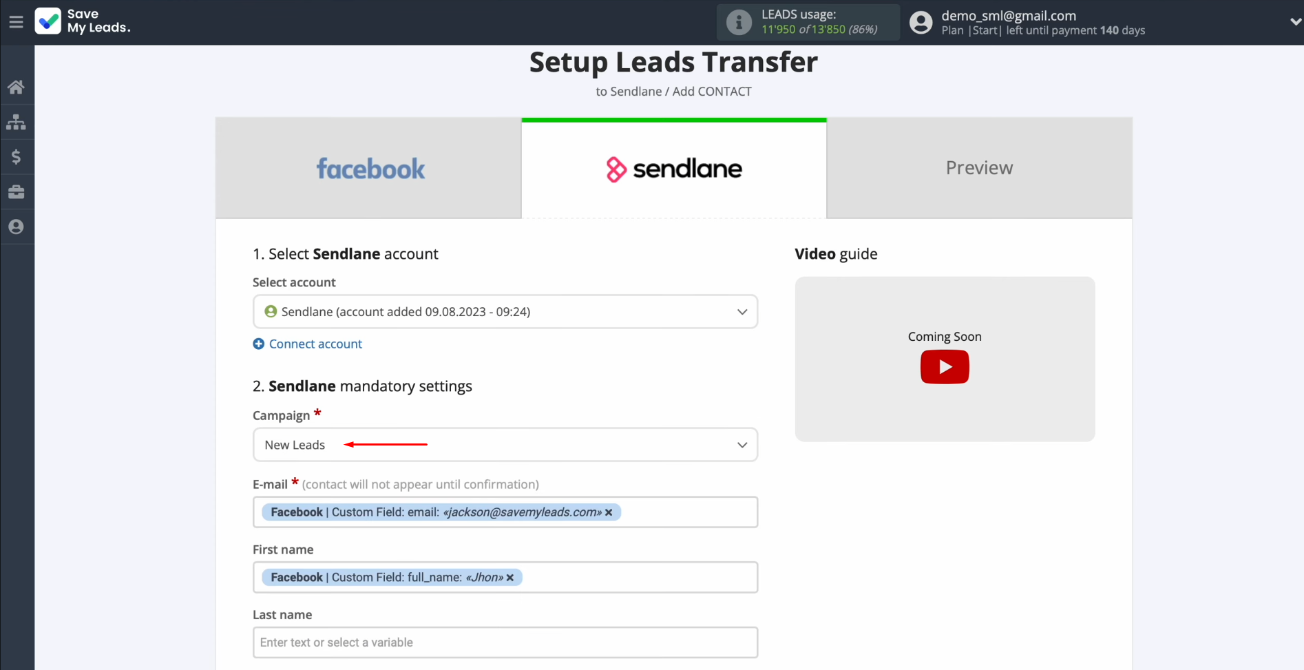 Sendlane and Facebook integration | Select a campaign Sendlane and Facebook integration | Select a campaign