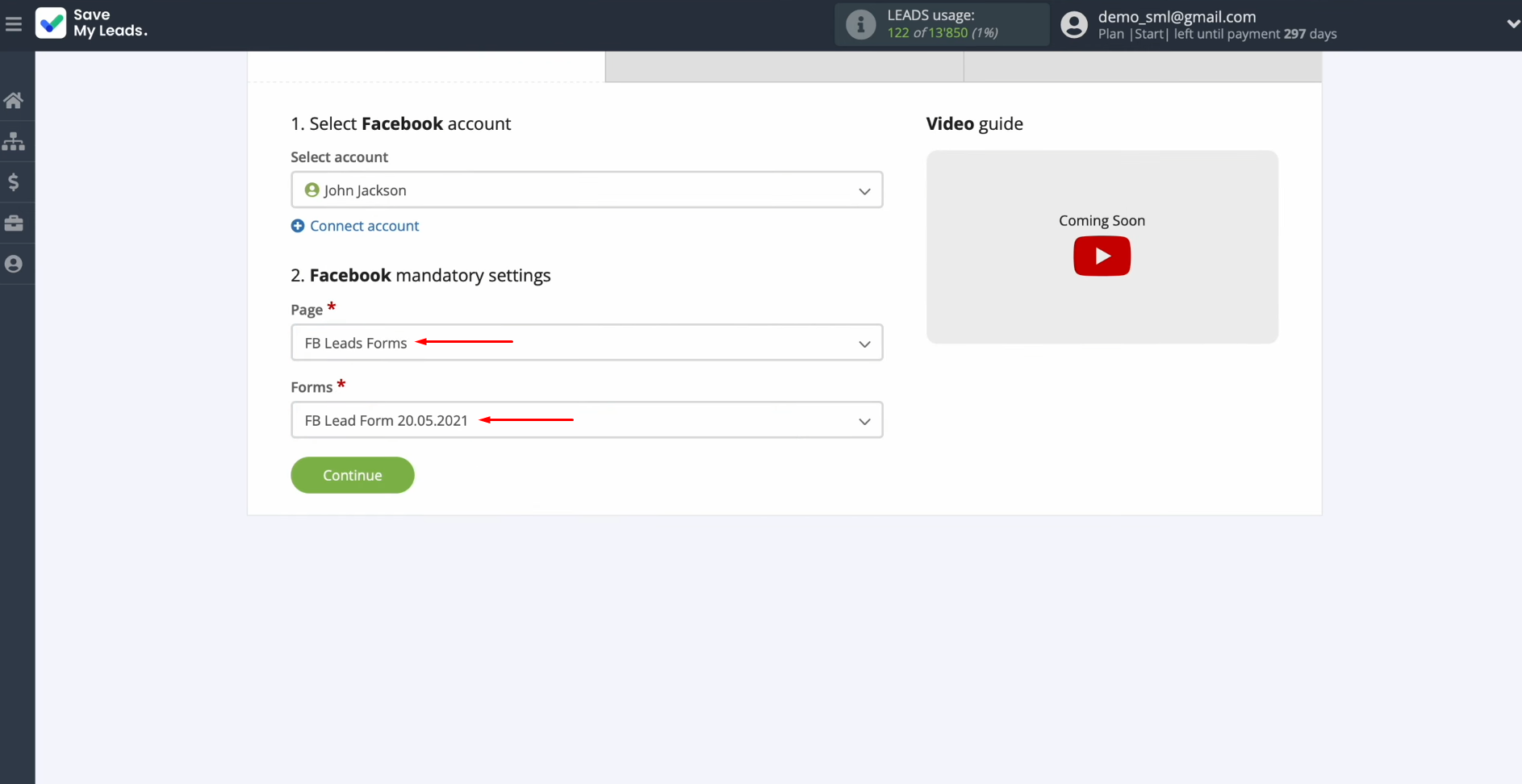 Facebook Airtable integration | Select the advertising page and form Facebook Airtable integration | Select the advertising page and form