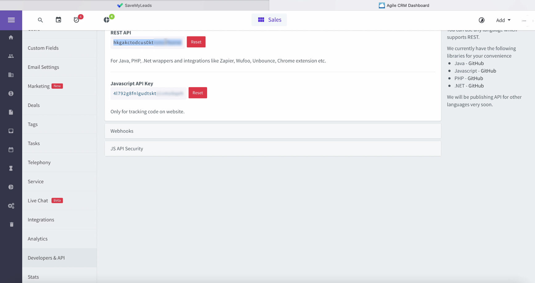 Facebook and AgileCRM integration | Copy the API key Facebook and AgileCRM integration | Copy the API key