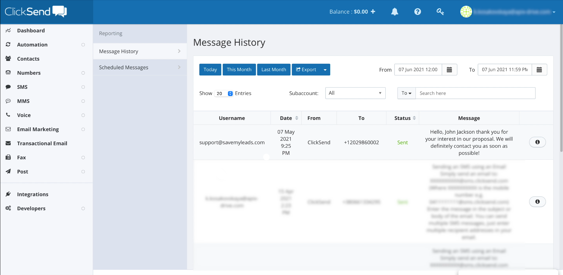 ClickSend and SaveMyLeads integration | Example of an automatically sent message ClickSend and SaveMyLeads integration | Example of an automatically sent message