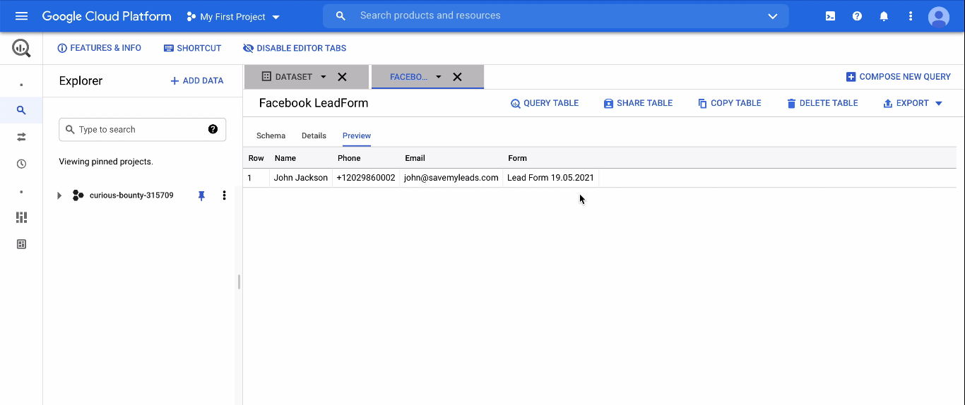 Facebook and Google BigQuery integration | Communication is configured Facebook and Google BigQuery integration | Communication is configured
