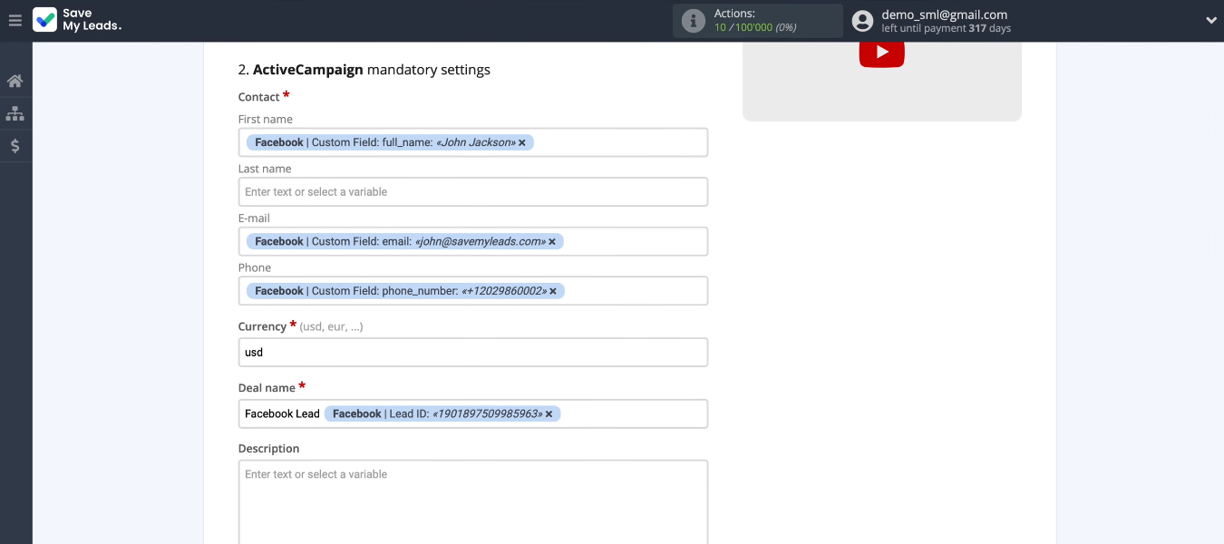 Facebook and ActiveCampaign integration | Preset values Facebook and ActiveCampaign integration | Preset values