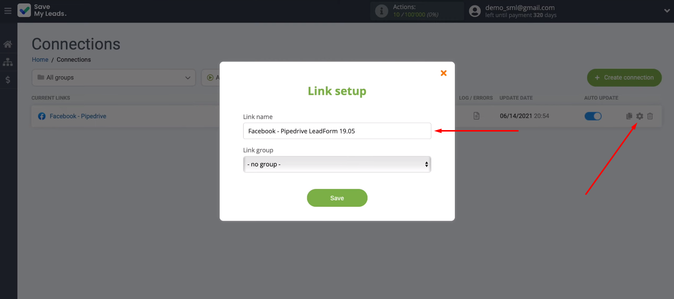Facebook and Pipedrive integration | Change link name Facebook and Pipedrive integration | Change link name