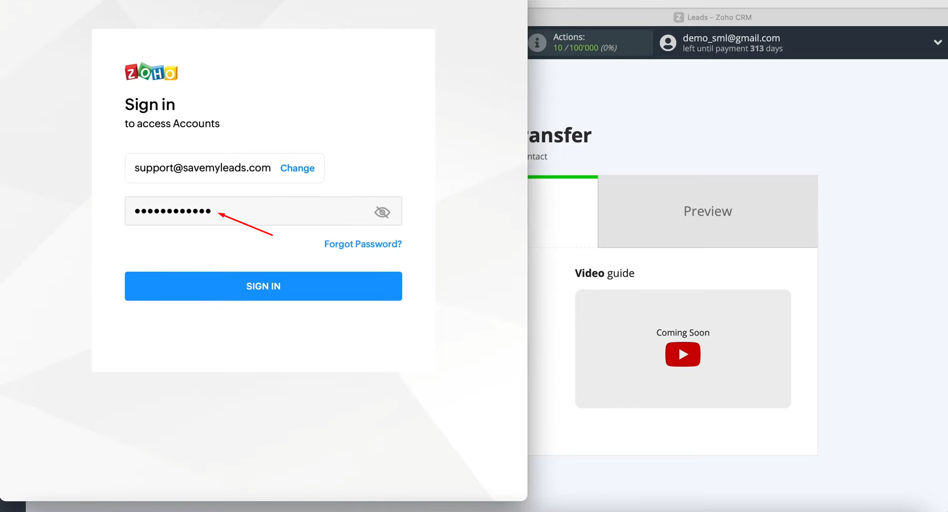 Facebook Lead Ads and Zoho CRM integration | Specify the password Facebook Lead Ads and Zoho CRM integration | Specify the password