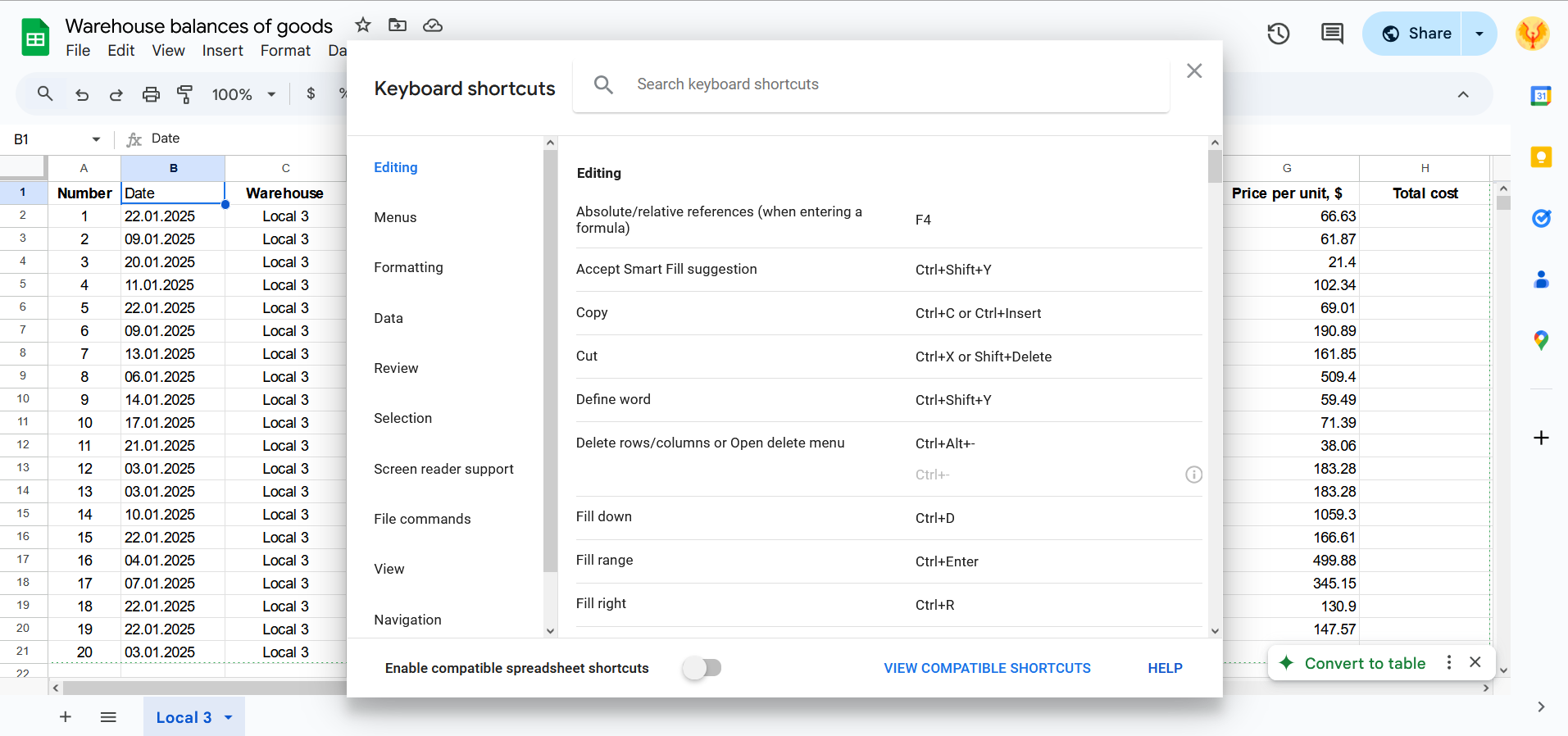 Keyboard shortcuts Keyboard shortcuts