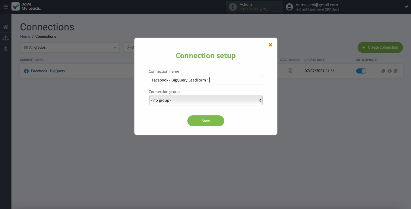 Facebook and Google BigQuery integration | Сhange the name of the integration Facebook and Google BigQuery integration | Сhange the name of the integration