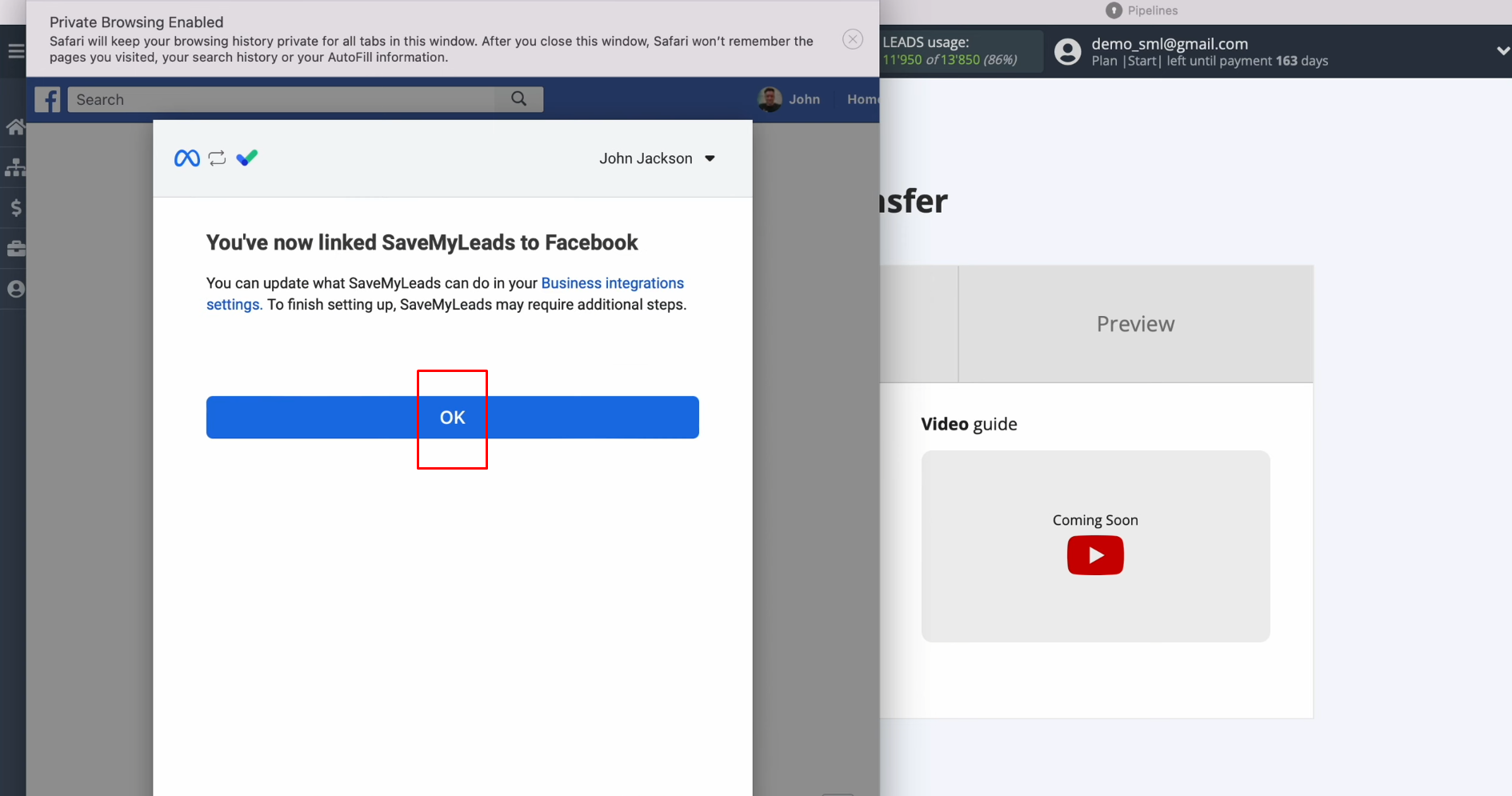 Facebook and KeyCRM integration | Click “OK” Facebook and KeyCRM integration | Click “OK”